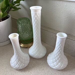 3 flower vases 1 tall 2 small. Mosser glass co